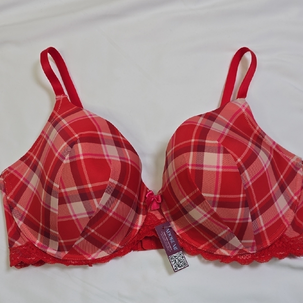 Adore Me Andy Demi  Women's Red Plaid Bra Size 38DD NwT.